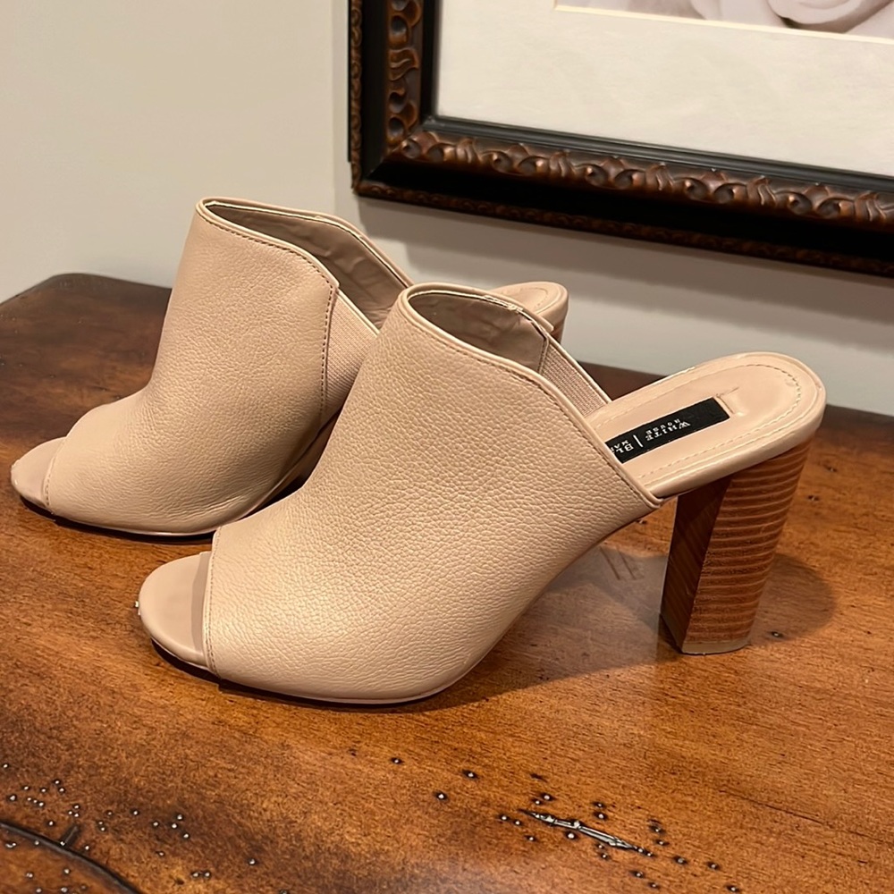 White House Black Market Tan Mules
